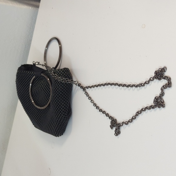 Women's Beaded Circle Handle Hobo Bag Black Gray punk grunge goth casual 90s y2k - Picture 7 of 11